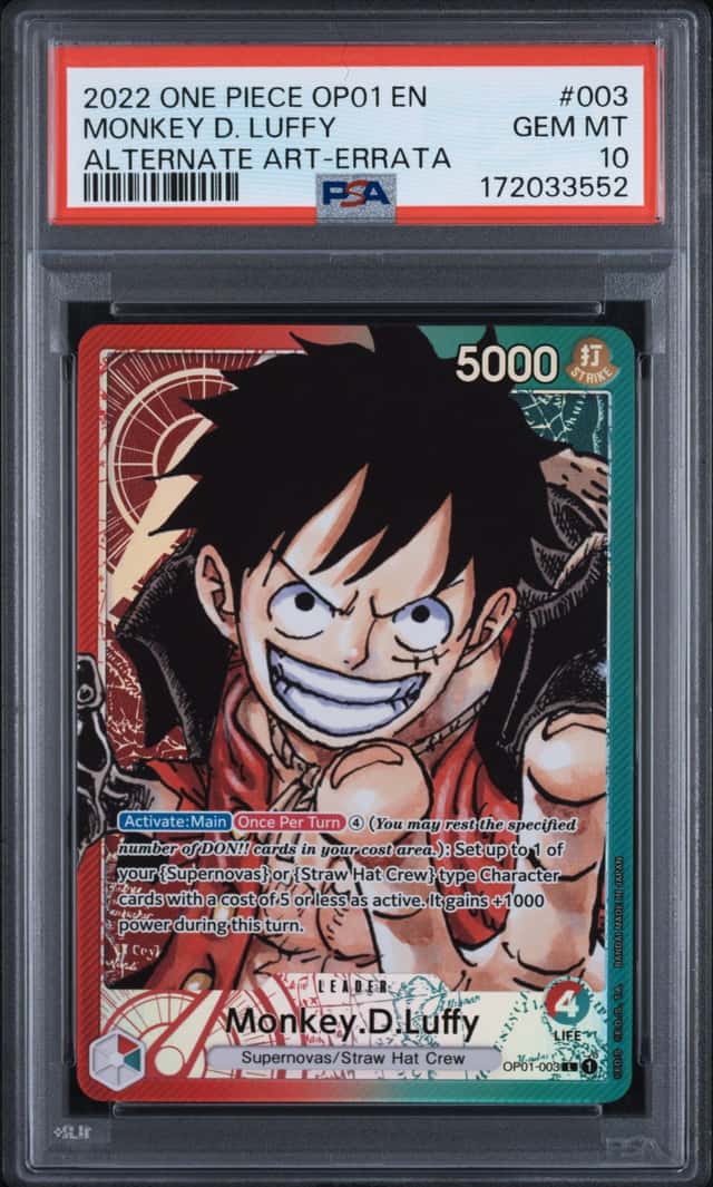 2022 One Piece OP-01 Alternate Art #003 Monkey D. Luffy Errata PSA 10 GEM MT