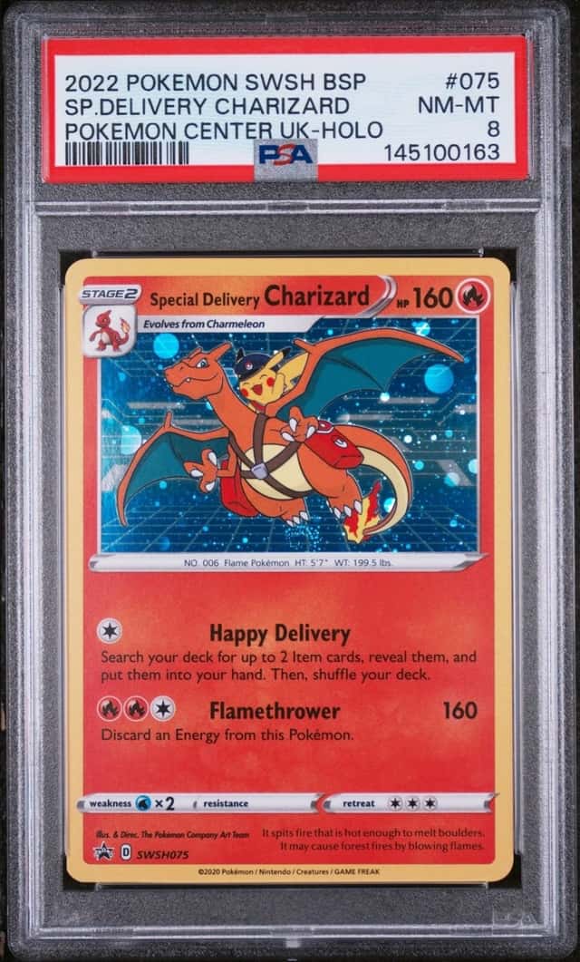 Pokemon Special Delivery Charizard Holo Swsh Promo 075 P.M. Center UK PSA 8