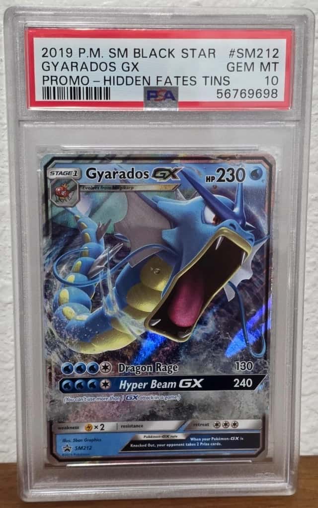 2019 POKEMON SM BLACK STAR PROMO HIDDEN FATES TINS #SM212 GYARADOS GX PSA 10