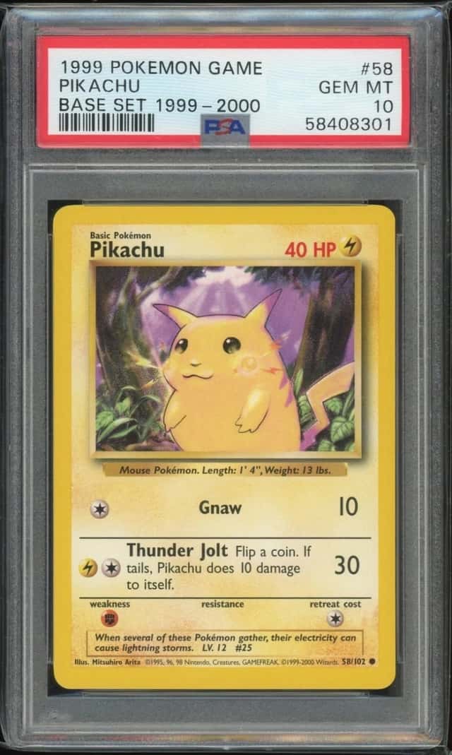 1999-2000 Pokémon Base Set UK Unlimited Yellow Cheeks Pikachu #58 PSA 10