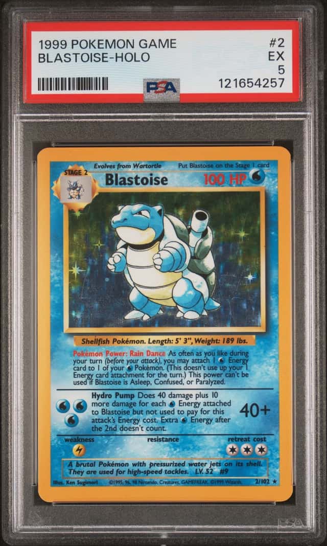 Pokémon TCG Blastoise Holo Unlimited Rare Card Base Set 2/102, PSA 5