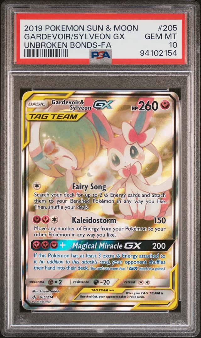 POKEMON GARDEVOIR/SYLVEON GX 2019 SM UNBROKEN BONDS #205 FA PSA 10