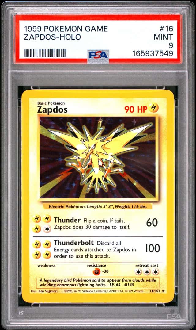 POKEMON BASE SET ZAPDOS 1999 GAME #16 HOLO PSA 9