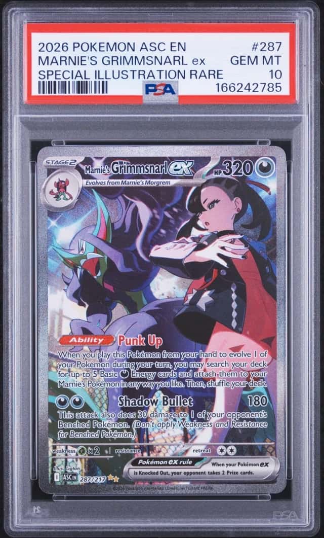2026 POKEMON ASCENDED HEROES SPECIAL ILLUSTRATION MARNIE'S GRIMMSNARL EX PSA 10
