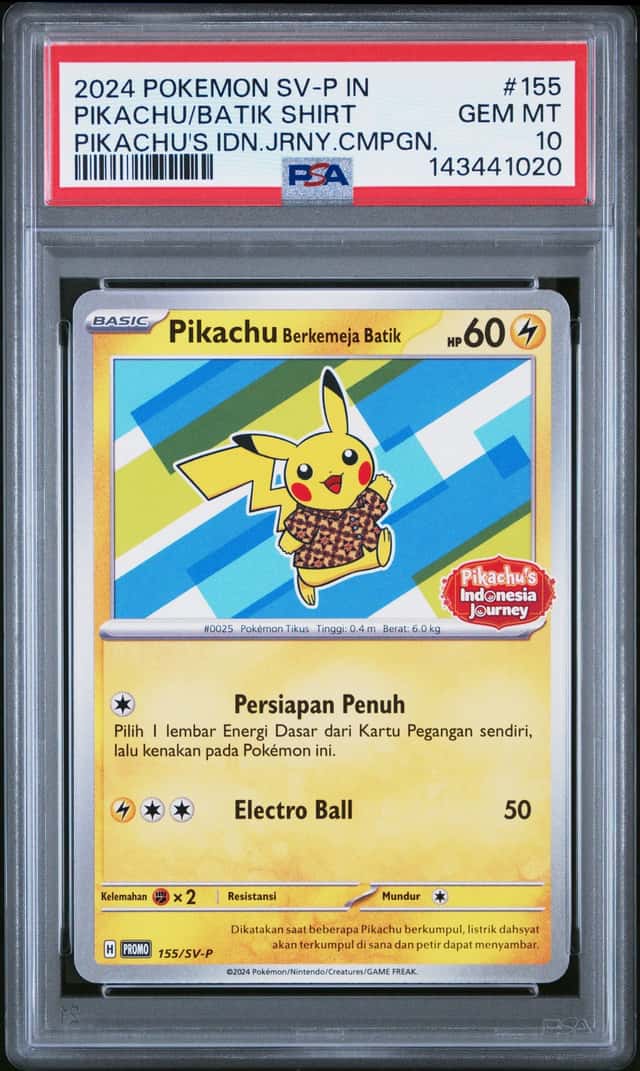 2024 Pokemon SV-P Promo Pikachu Batik Shirt Indonesia Journey PSA 10 #155/SV-P