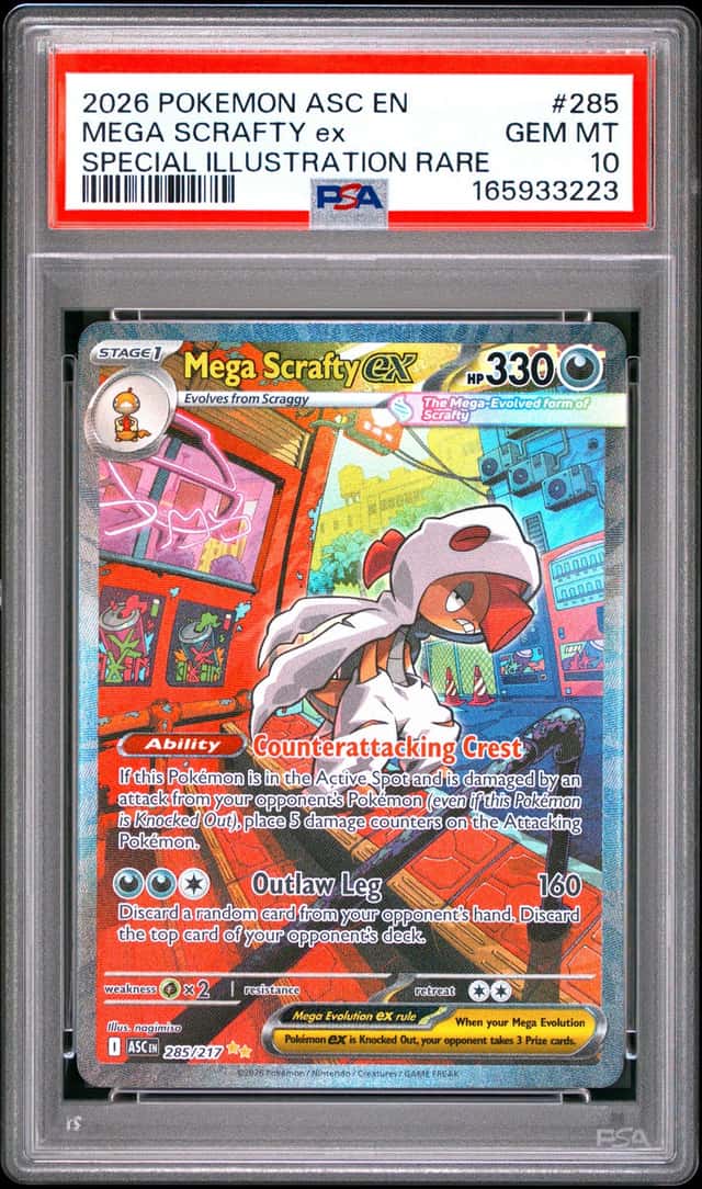 2026 Pokemon ASC EN Special Illustration Rare #285 Mega Scrafty ex PSA 10