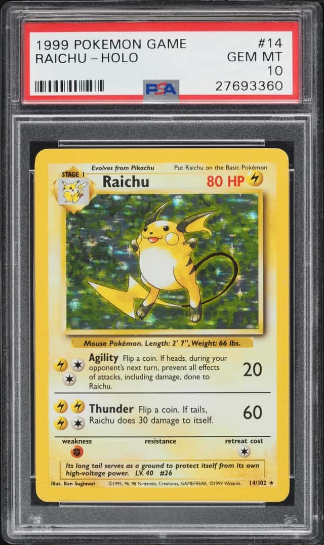 1999 Pokemon Base Set Holo Raichu #14 PSA 10 GEM MINT