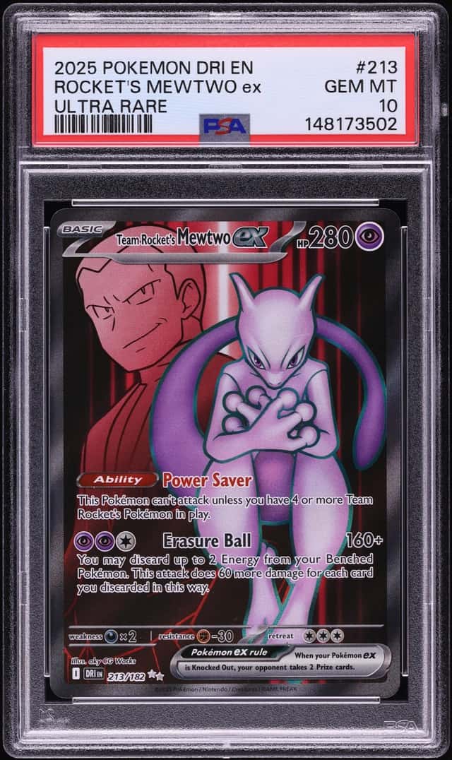 2025 Pokemon Scarlet & Violet Destined Rivals Full Art Team Rocket's Mewtwo ex #213 PSA 10 GEM