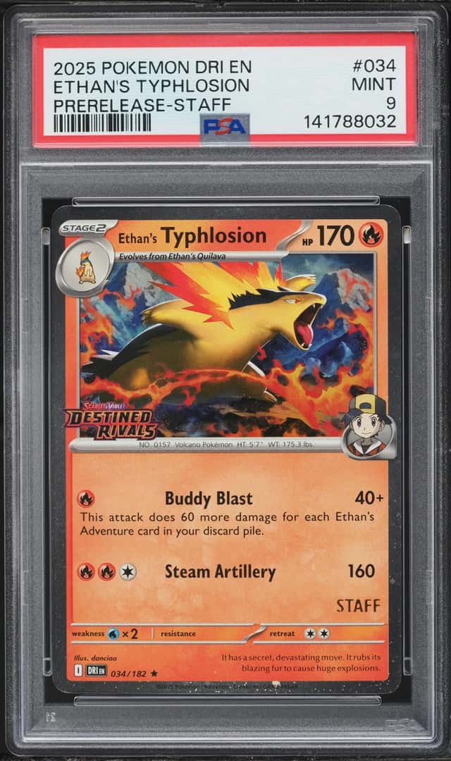 2025 Pokemon Scarlet & Violet Destined Rivals Prerelease Staff Ethan's Typhlosion #34 PSA 9