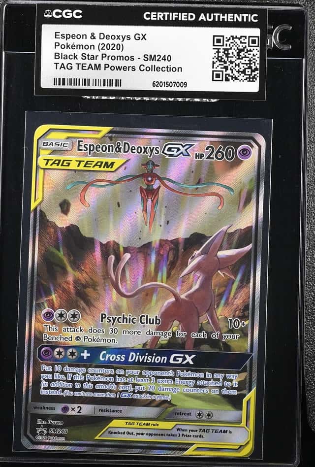 2020 Pokemon Sun & Moon Promo Tag Team Powers Full Art Espeon & Deoxys Gx #SM240 CGC AUTH