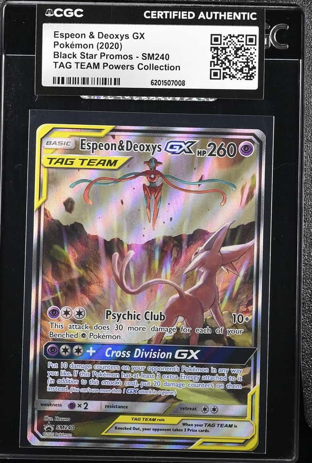 2020 Pokemon Sun & Moon Promo Tag Team Powers Full Art Espeon & Deoxys Gx #SM240 CGC AUTH