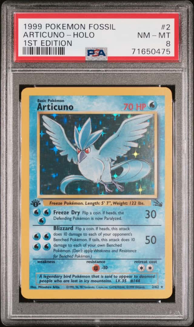 1999 Pokemon Fossil 1st Edition Holo Articuno #2 PSA 8 NM-MT