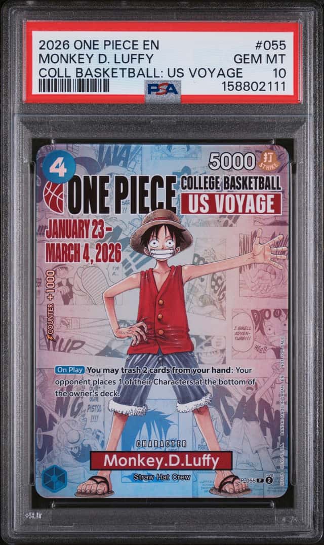 2026 ONE PIECE COLLEGE BASKETBALL: US VOYAGE PROMOS #055 MONKEY D. LUFFY PSA 10