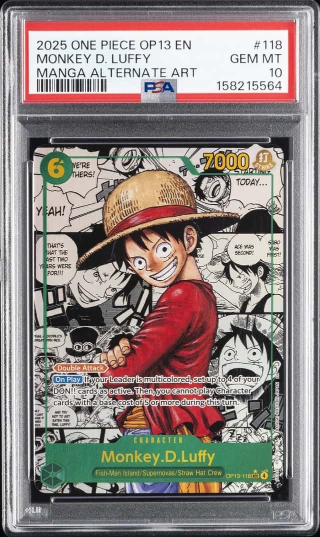 2025 ONE PIECE OP13-CARRYING ON HIS WILL #118 MONKEY D. LUFFY MANGA ALT PSA 10