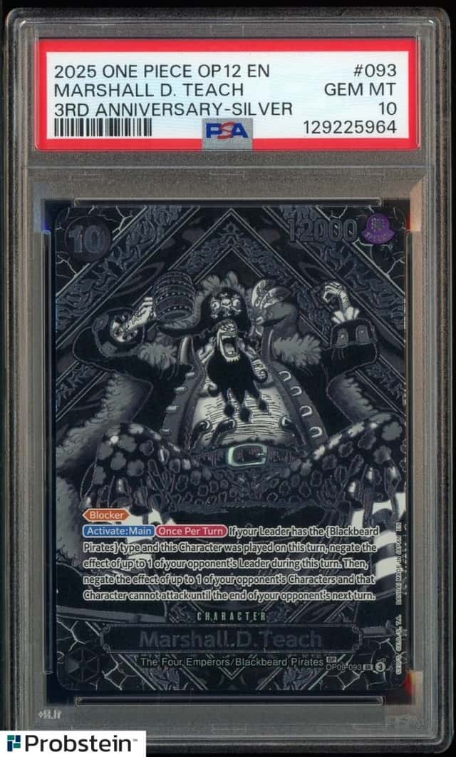2025 One Piece OP12 EN 3rd Anniversary Silver #093 Marshall D Teach PSA 10