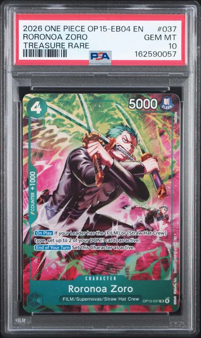 2026 ONE PIECE OP15-EB04-ADVENTURE ON KAMI'S ISLAND #037 RORONOA ZORO PSA 10