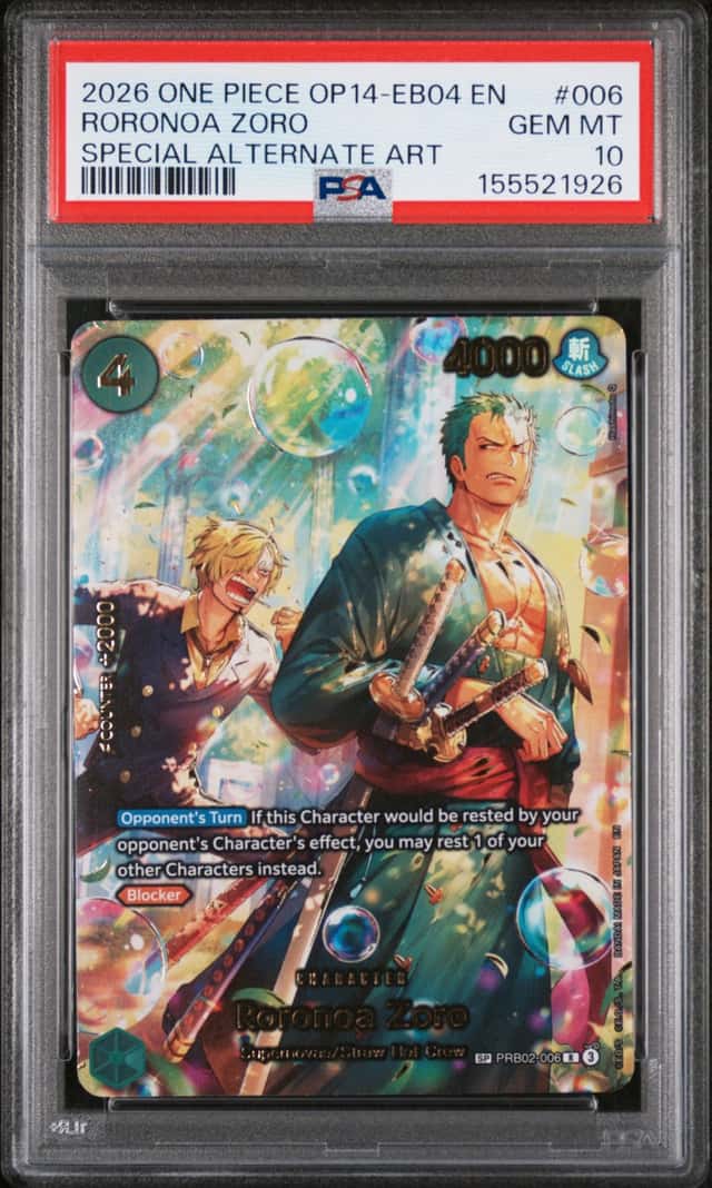 2026 ONE PIECE THE AZURE SEA'S SEVEN SPECIAL ALT ART #006 RORONOA ZORO PSA 10