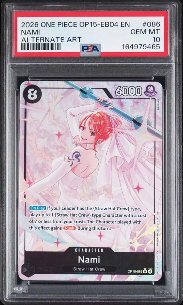 2026 ONE PIECE OP15-EB04-ADVENTURE ON KAMI'S ISLAND ALTERNATE ART NAMI PSA 10