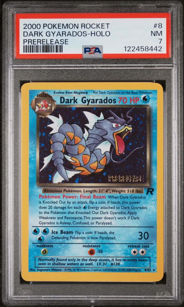 2000 POKEMON ROCKET PRERELEASE #8 DARK GYARADOS-HOLO PSA 7