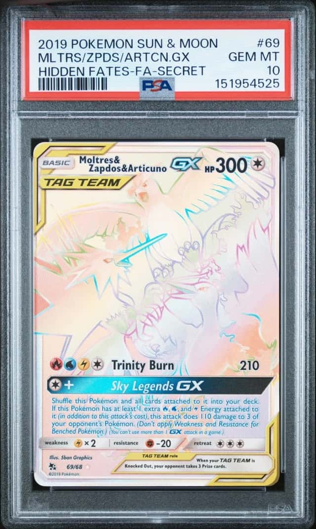 Pokemon Moltres & Zapdos & Articuno Gx Hidden Fates 69/68 Secret Rare PSA 10
