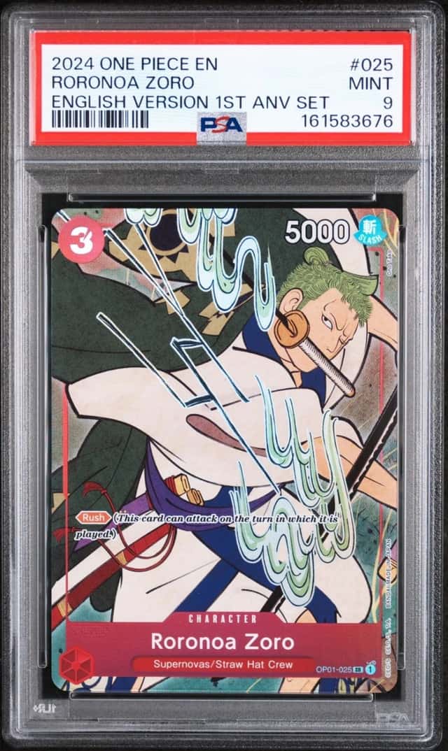 2024 ONE PIECE ENGLISH VERSION 1ST ANNIVERSARY SET #025 RORONOA ZORO PSA 9