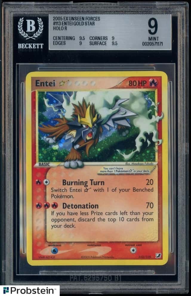 2005 Pokemon Ex Unseen Forces #113 Entei Gold Star Holo R BGS 9 MINT
