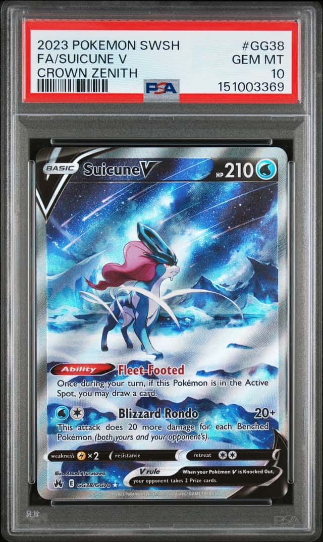 Pokemon 2023 Suicune V GG38/GG70 Full Art Crown Zenith GEM MINT PSA 10