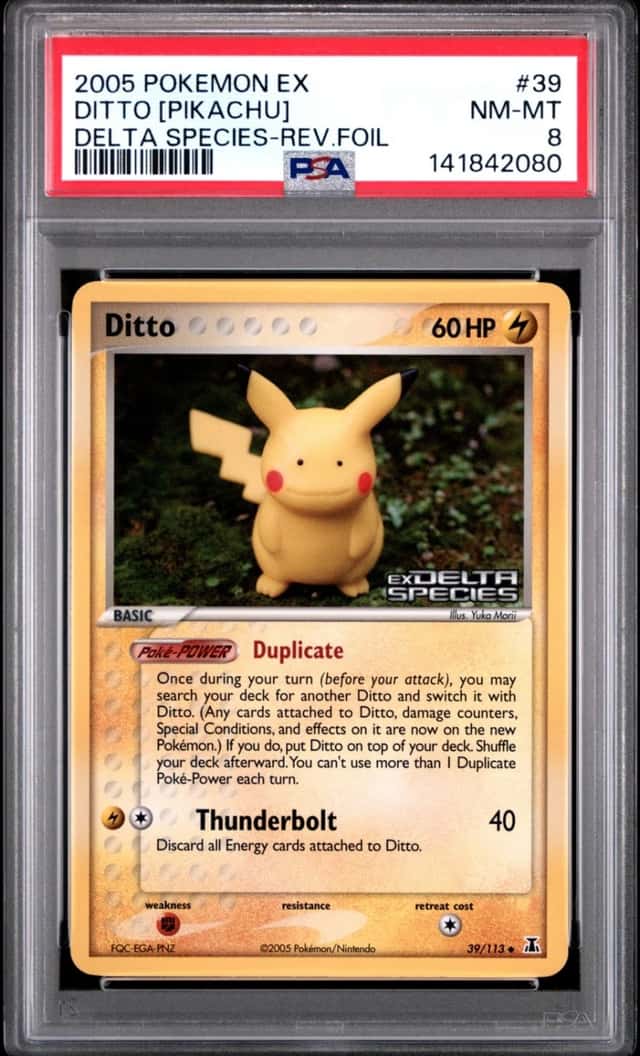 2005 POKEMON EX DELTA SPECIES #39 DITTO [PIKACHU]-REVERSE FOIL PSA 8
