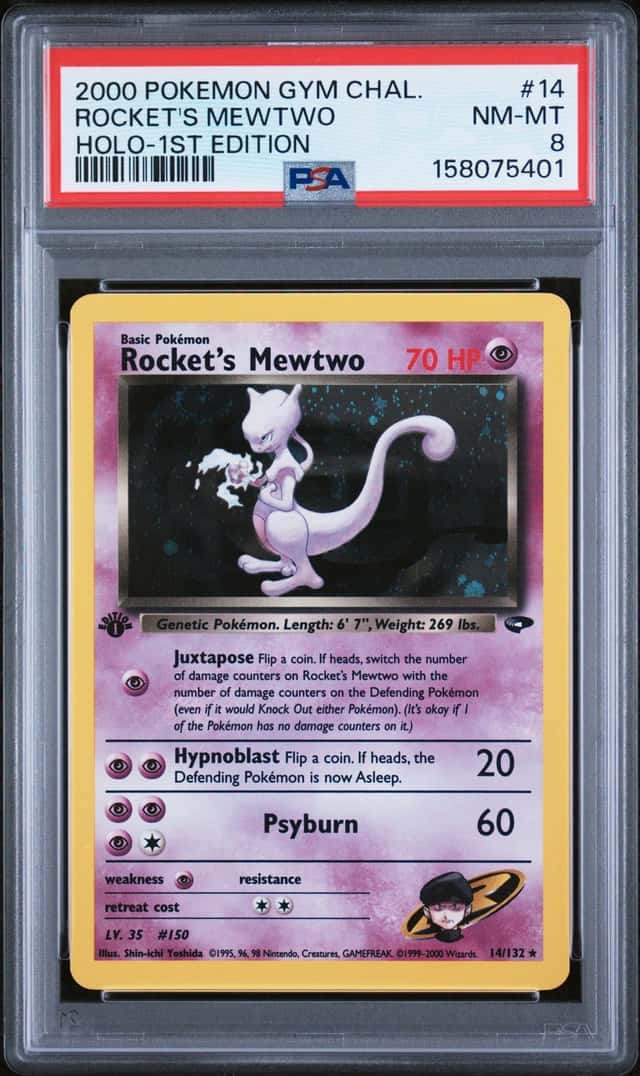 Rockets Mewtwo 1st Edition Gym Challenge Card 14/132 PSA 8 Pokémon TCG