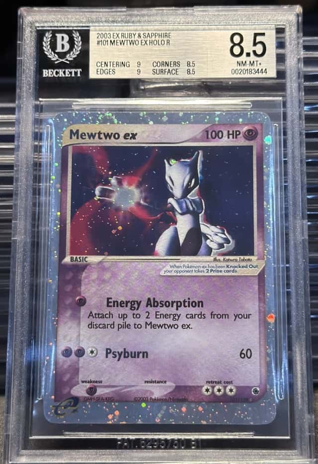 2003 POKEMON EX RUBY & SAPPHIRE #101 MEWTWO EX-HOLO BGS 8.5 NM-MT+ Swirl 💫