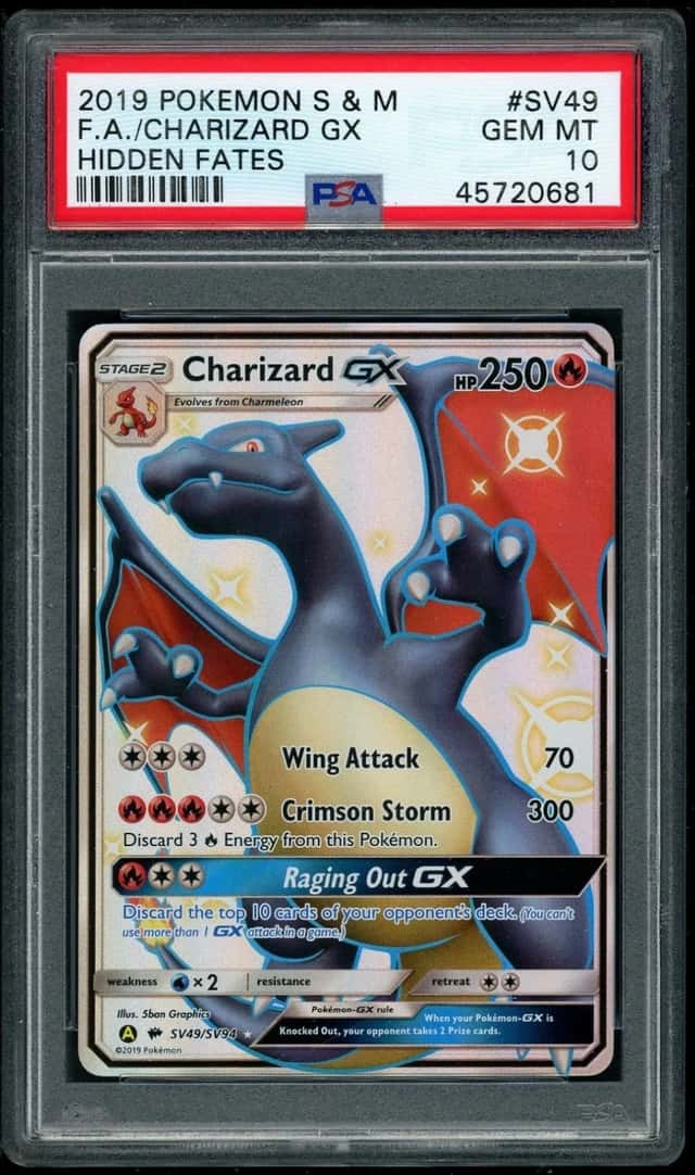POKEMON CHARIZARD GX 2019 SUN & MOON HIDDEN FATES #SV49 FA PSA 10
