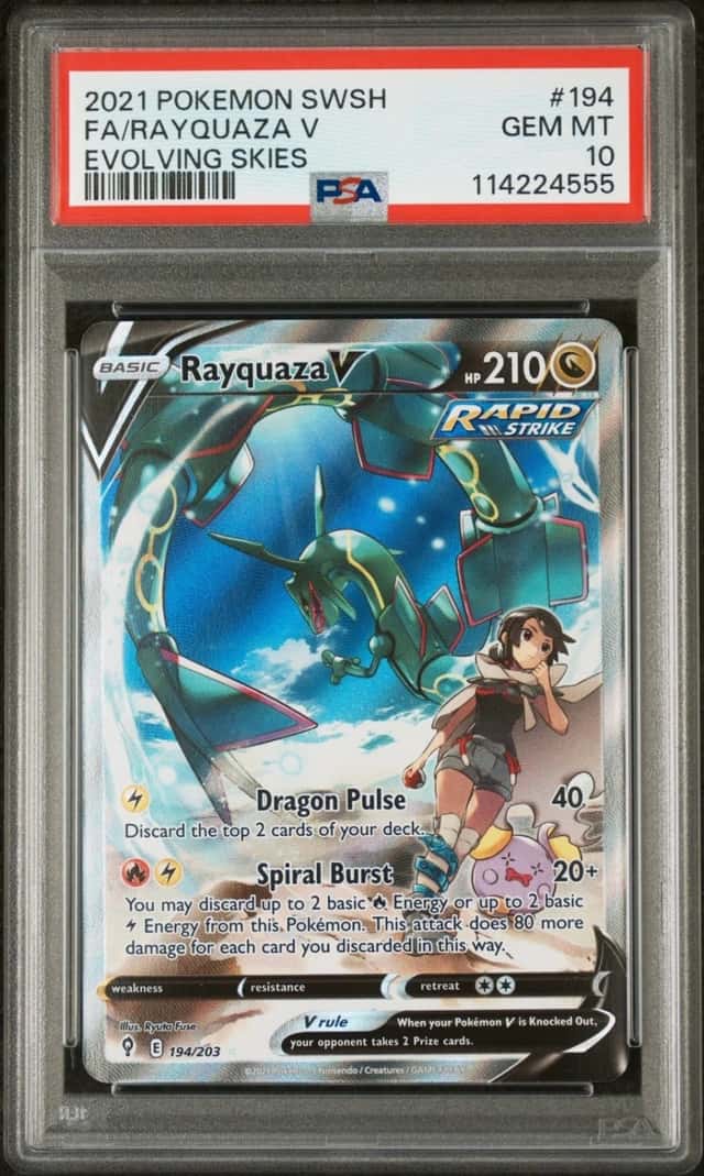 2021 POKEMON FA/RAYQUAZA V SWORD & SHIELD EVOLVING SKIES #194 PSA 10