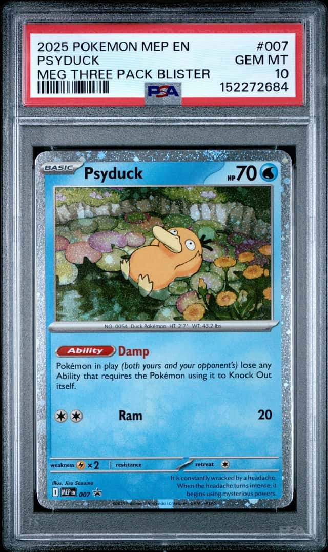 2025 Pokemon MEP EN MEG Three Pack Blister #007 Psyduck PSA 10 GEM MINT