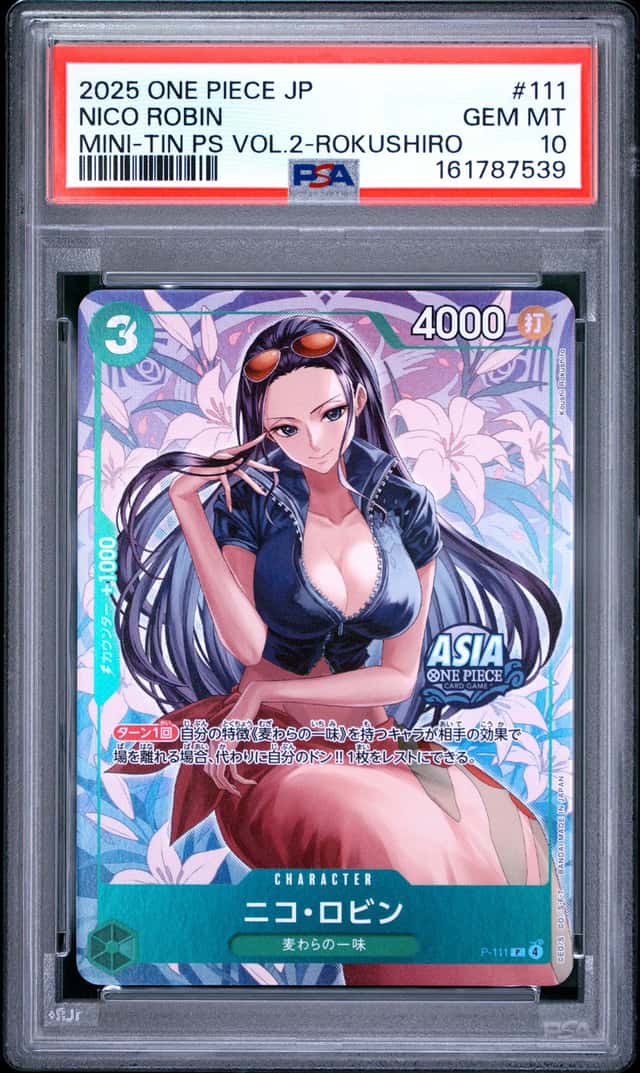 2025 One Piece Promo Mini Tin Pack Set Volume 2 Japanese Koushi Rokushiro Nico Robin #P111