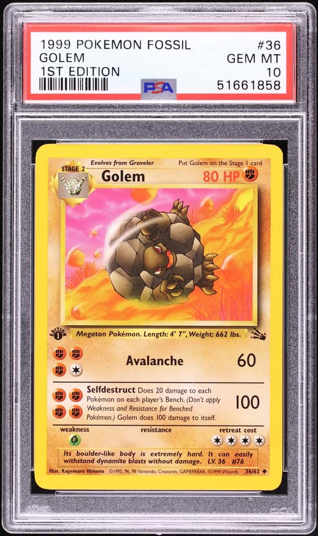 1999 Pokemon Fossil 1st Edition Golem #36 PSA 10 GEM MINT