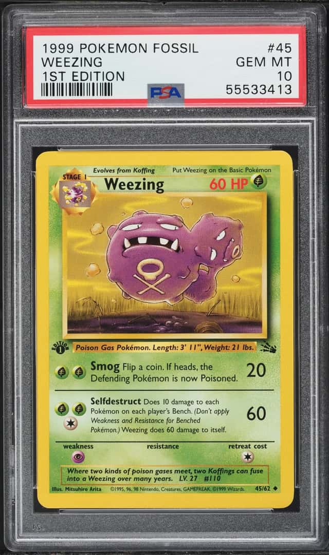 1999 Pokemon Fossil 1st Edition Weezing #45 PSA 10 GEM MINT
