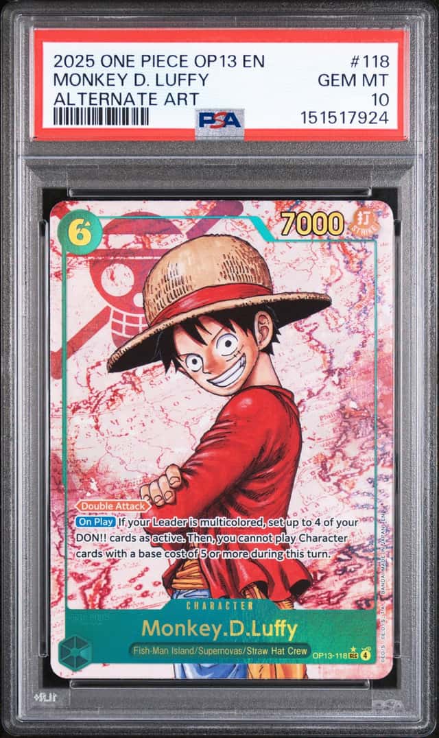 2025 ONE PIECE MONKEY D LUFFY OP13 118 CARRYING ON HIS WILL  SEC ALT ART PSA 10