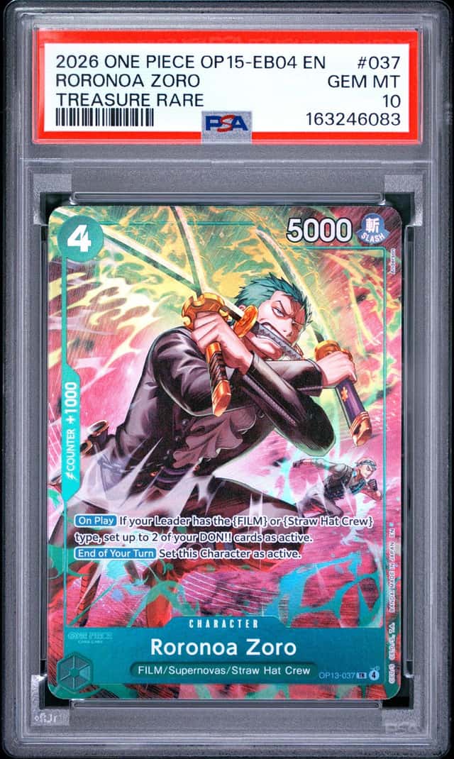 2026 ONE PIECE OP15-EB04-ADVENTURE ON KAMI'S ISLAND #037 RORONOA ZORO PSA 10