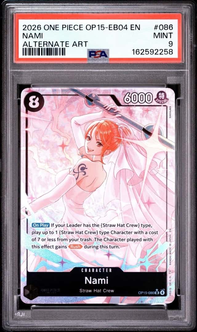 2026 ONE PIECE OP15-EB04 ADVENTURE ON KAMIS ISLAND #086 NAMI ALTERNATE ART PSA 9