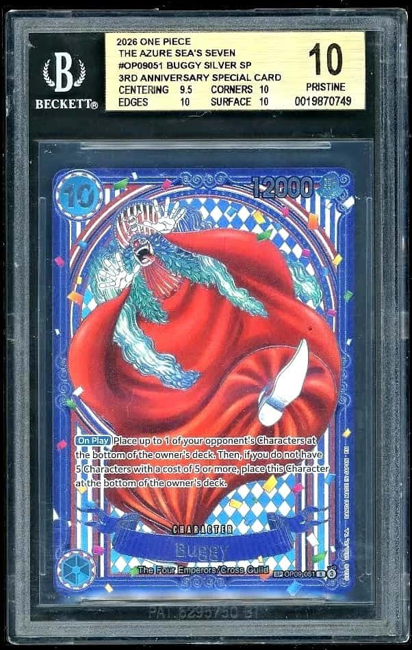 ONE PIECE BUGGY SILVER SP/3RD ANV SPECIAL CARD 2026 AZURE SEA'S SEVEN BGS 10