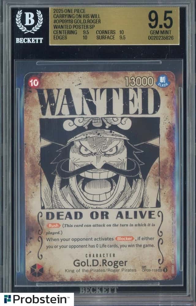 2025 One Piece English OP09-118 Gol D Teach Wanted Poster Alt Art BGS 9.5