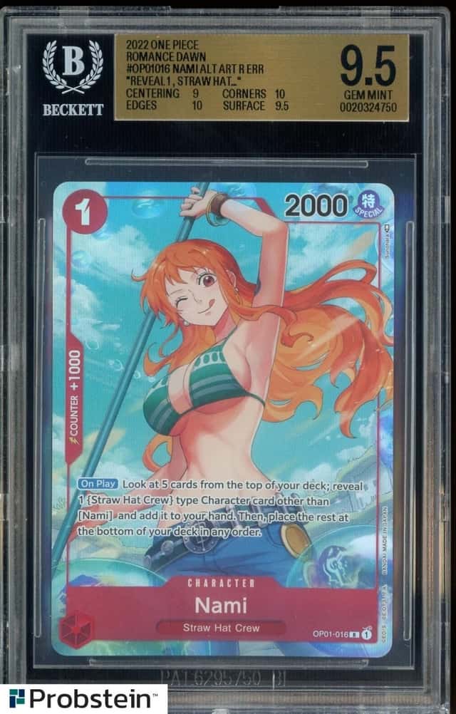 2022 One Piece OP01-Alternate Art #016 Nami Pre-Errata BGS 9.5 GEM MINT