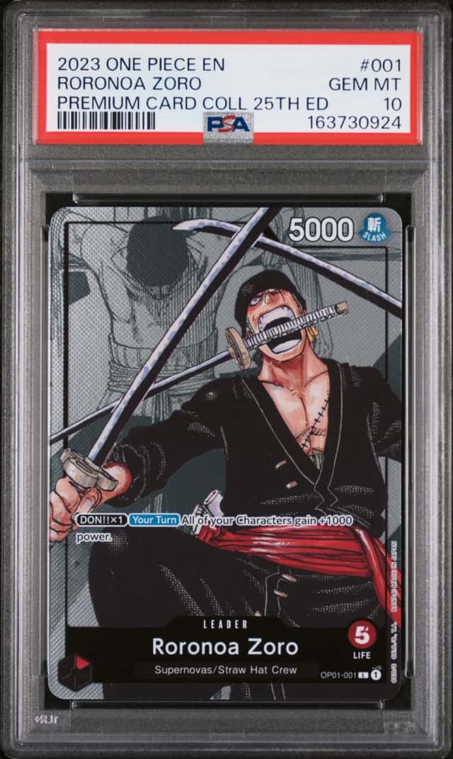 2023 ONE PIECE PREMIUM CARD COLLECTION 25TH EDITION #001 RORONOA ZORO PSA 10