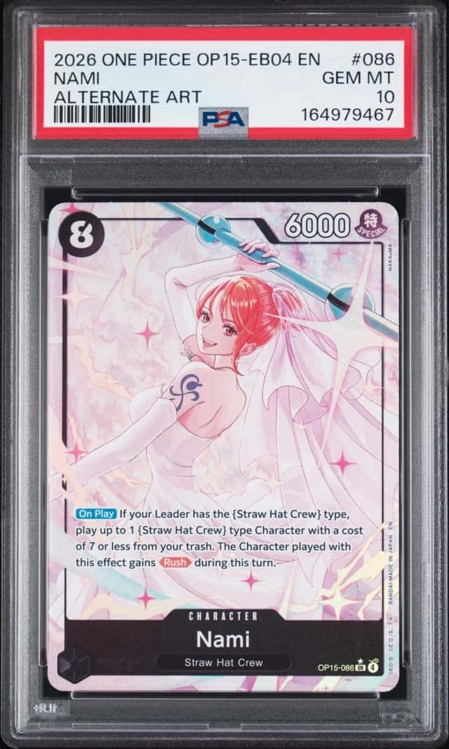 2026 ONE PIECE OP15-EB04-ADVENTURE ON KAMI'S ISLAND ALTERNATE ART NAMI PSA 10