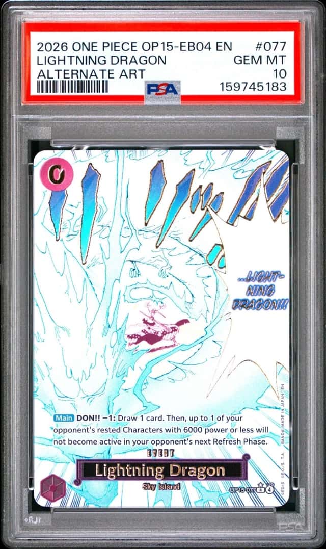 2026 ONE PIECE ADVENTURE ON KAMI'S ISLAND ALT ART #077 LIGHTNING DRAGON PSA 10