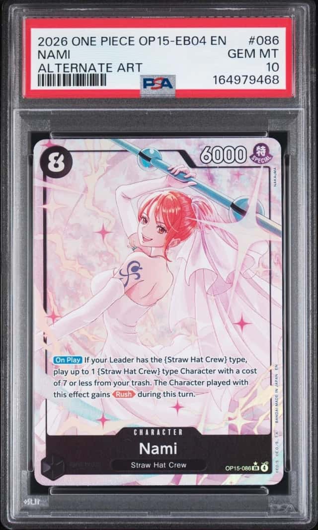 2026 ONE PIECE OP15-EB04-ADVENTURE ON KAMI'S ISLAND ALTERNATE ART NAMI PSA 10
