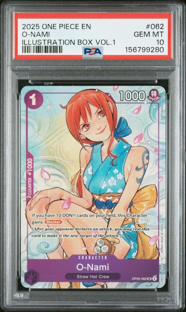 2025 ONE PIECE PROMOS ILLUSTRATION BOX VOL.1 #062 O-NAMI PSA 10