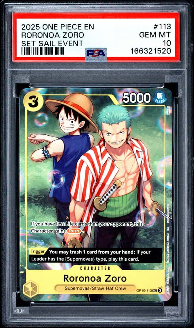 2025 ONE PIECE PROMOS SET SAIL EVENT #113 RORONOA ZORO PSA 10