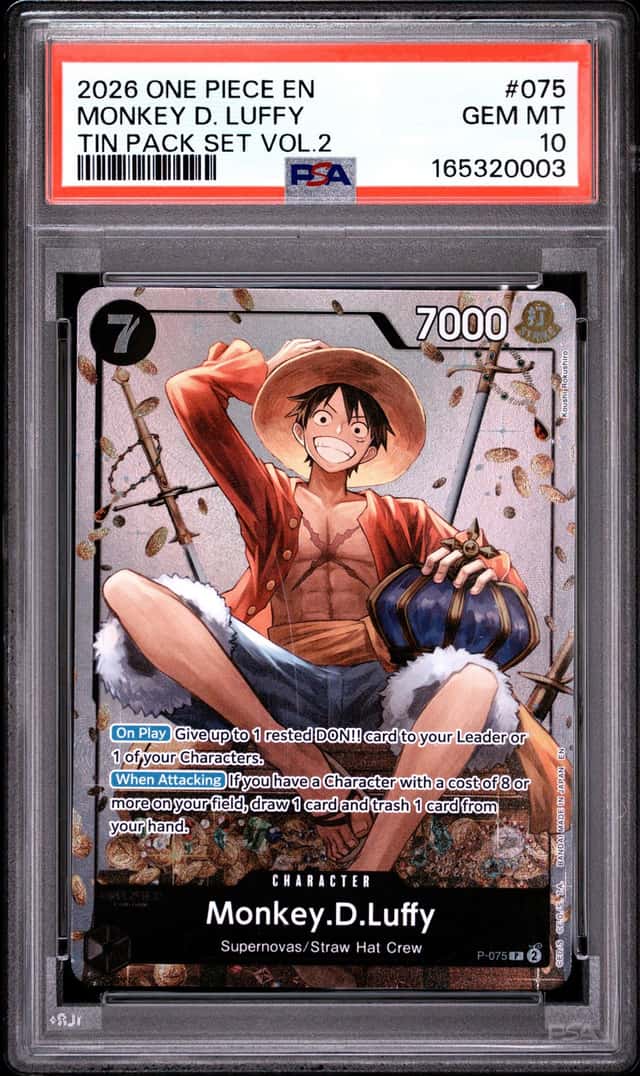 2026 ONE PIECE PROMOS TIN PACK SET VOL.2 #075 MONKEY D. LUFFY PSA 10
