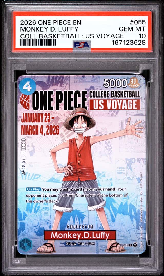 2026 ONE PIECE COLLEGE BASKETBALL: US VOYAGE #055 MONKEY D. LUFFY PSA 10